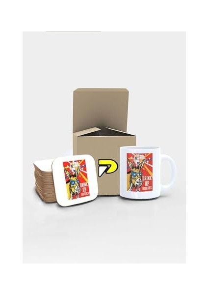 Drink Up Bitches Komik Eşek Tasarımlı Baskılı Kupa Bardak Seti, Eğlenceli Özel Hediye Mug