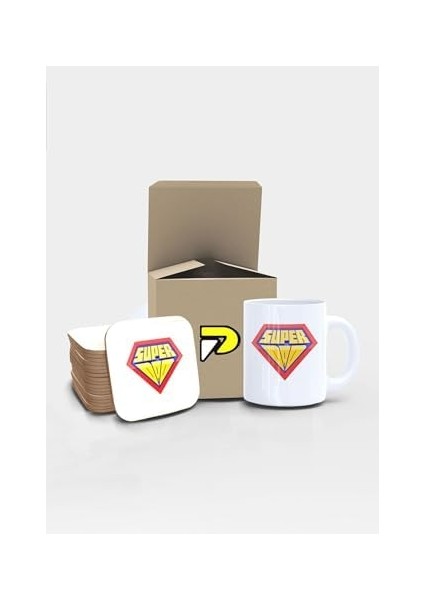 Super Dad Baba Tasarımlı Baskılı Kupa Bardak Seti Mug (Babalar Günü Hediyesi, Babaya Hediye)