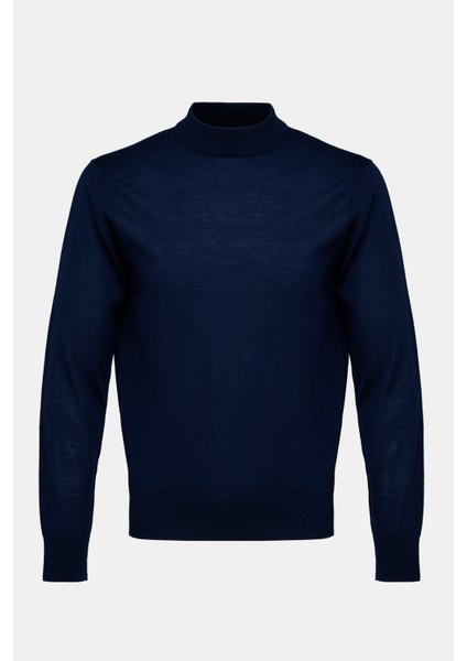 Erkek Lacivert Yün Yarım Balıkçı Yaka Kazak