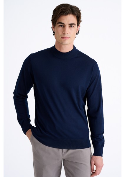 Erkek Lacivert Yün Yarım Balıkçı Yaka Kazak modelleri