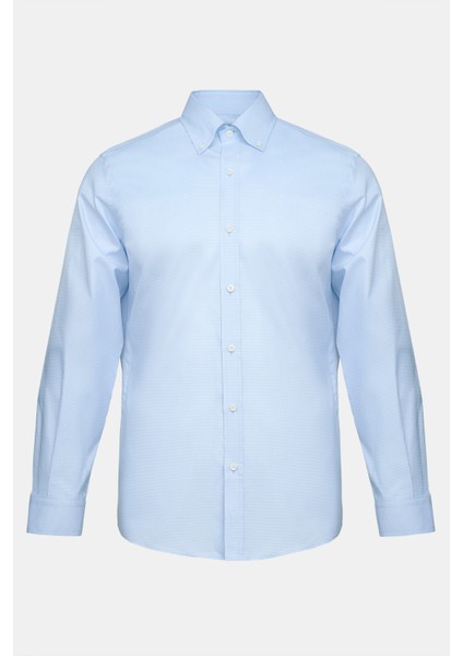 Erkek Mavi Cooper Fit Düğmeli Yaka Klasik Gömlek