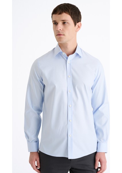 Erkek Mavi Cooper Fit Düğmeli Yaka Klasik Gömlek modelleri