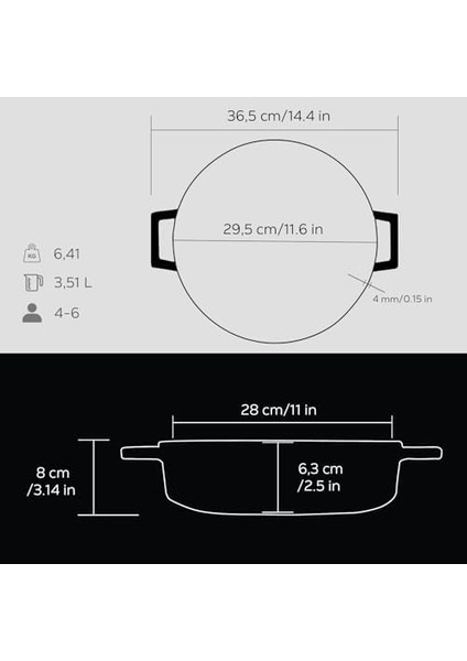 Döküm Çok Amaçlı Yayvan Tencere Çap(Ø) 28 cm - Trendy Siyah modelleri