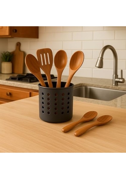 Silindir Kaşıklık– Modern Delikli Tasarım, Hava Geçişli Dayanıklı Mutfak Düzenleyici Kaşıklık