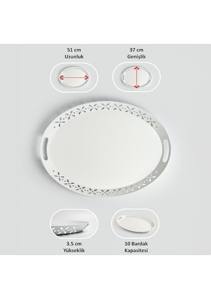 Lin Metal Lalin Tepsi Metal Oval Servis Tepsisi Krem, Romantik Tepsi, Büyük Tepsi, Çay Kahve Tepsisi Beyaz LN1028B fiyatları