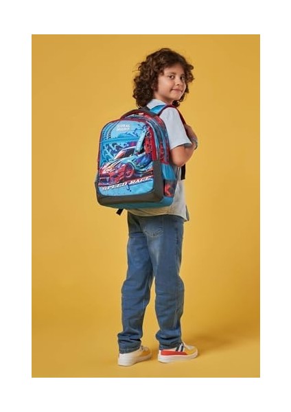 Gri Mavi Yarış Arabası Desenli Erkek Çocuk Ilkokul Çantası ve Günlük Sırt Çantası fiyatları