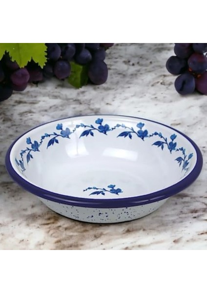 Inci Emaye Kase, Çukur Tabak, Çorba Kasesi, Yemek Tabağı 20 cm (Mavi-Gül Motifli) fiyatları