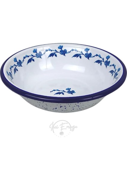 Inci Emaye Kase, Çukur Tabak, Çorba Kasesi, Yemek Tabağı 20 cm (Mavi-Gül Motifli) modelleri