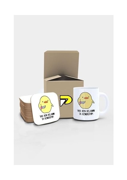 Belalı Civciv Yar Ben Belanın Ta Kendisiyim Komik Tasarımlı Baskılı Kupa Bardak Seti, Eğlenceli Özel Hediye Mug