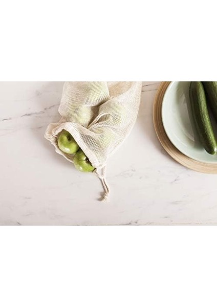 York File Torba 3&apos;lü Set Sebze Torbası, Meyve Torbası, Tekrar Kullanılabilir Alışveriş Filesi, Pamuk, Meyve Filesi, File Çanta, 30 x 35 cm – 25 x 30 cm – 18 x 23 Cm, Eco Natural, Beyaz