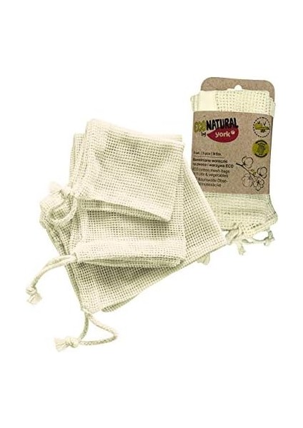 York File Torba 3&apos;lü Set Sebze Torbası, Meyve Torbası, Tekrar Kullanılabilir Alışveriş Filesi, Pamuk, Meyve Filesi, File Çanta, 30 x 35 cm – 25 x 30 cm – 18 x 23 Cm, Eco Natural, Beyaz fiyatları