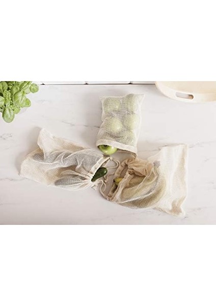 York File Torba 3&apos;lü Set Sebze Torbası, Meyve Torbası, Tekrar Kullanılabilir Alışveriş Filesi, Pamuk, Meyve Filesi, File Çanta, 30 x 35 cm – 25 x 30 cm – 18 x 23 Cm, Eco Natural, Beyaz modelleri