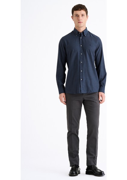 Erkek Lacivert Cooper Fit Düğmeli Yaka Flannel Spor Gömlek fiyatları