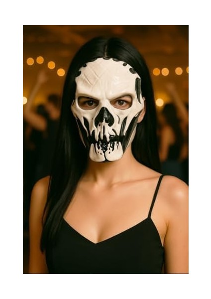 Halloween Maske Iskelet Kuru Kafa Siyah Beyaz modelleri