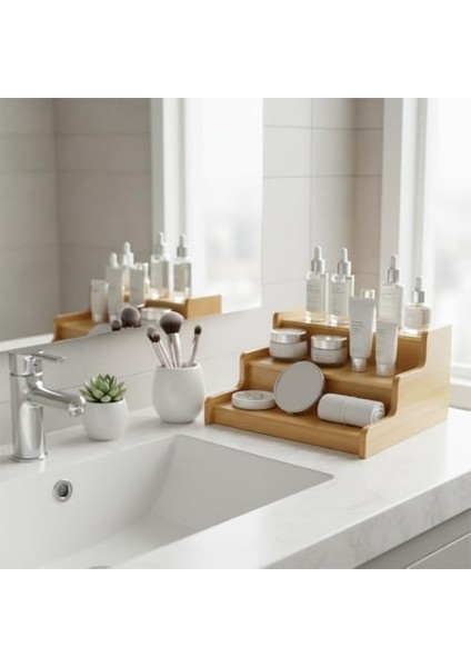 3 Katlı Doğal Bambu Baharatlık Rafı | Çok Amaçlı Mutfak ve Banyo Düzenleyici | Merdiven Tipi Tezgah Üstü Organizer | 24X22X11 cm fiyatları