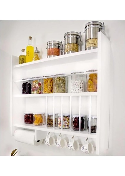 Ars-Taş Mutfak Dolabı, Terek Baharatlık Rafı, 75 cm Genişlik x 65 cm Yükseklik x 13 cm Derinlik, Beyaz, Suntalam, Uzun, Duvara Monte