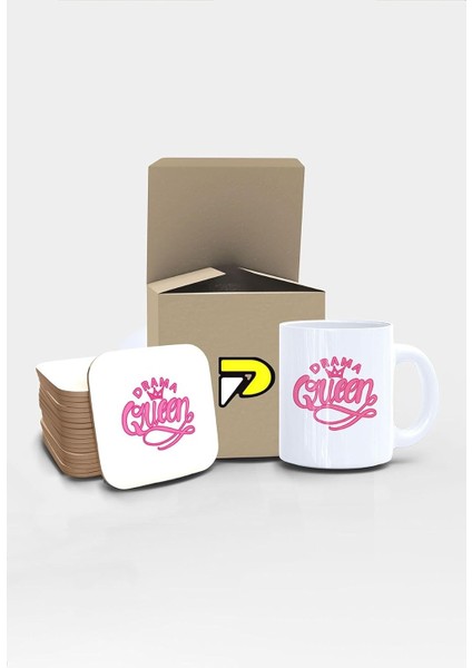 Drama Yazılı Tipografik Tasarımlı Baskılı Kupa Bardak Seti, Eğlenceli Özel Hediye Mug
