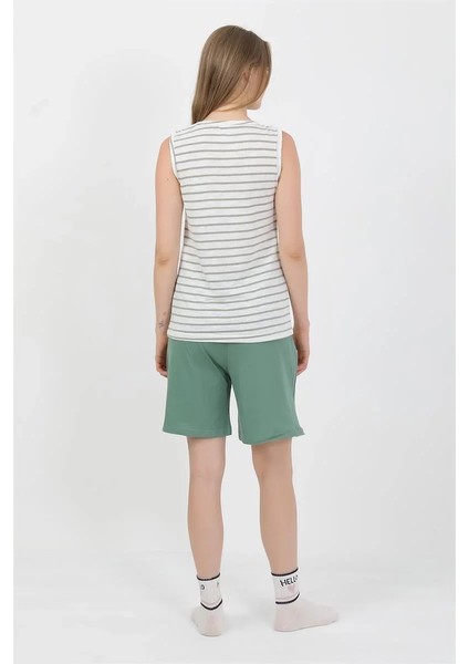 Kadın Kalın Askılı Pamuk Penye Şortlu Takım Yeşil indirimleri