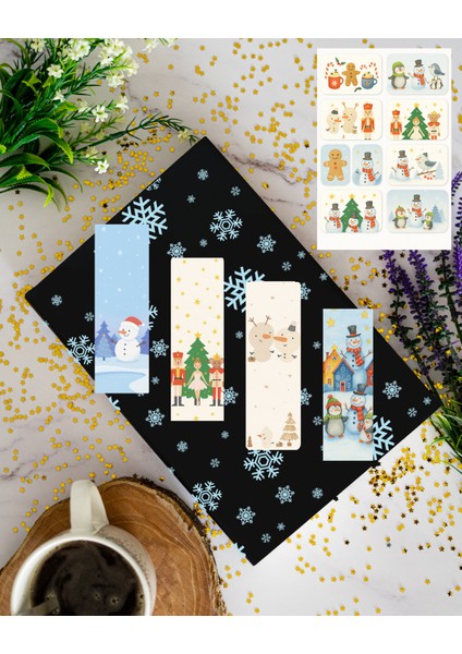 Kış Temalı Ayraç ve Sticker (4 Ayraç 1 Paket 8'li Sticker)