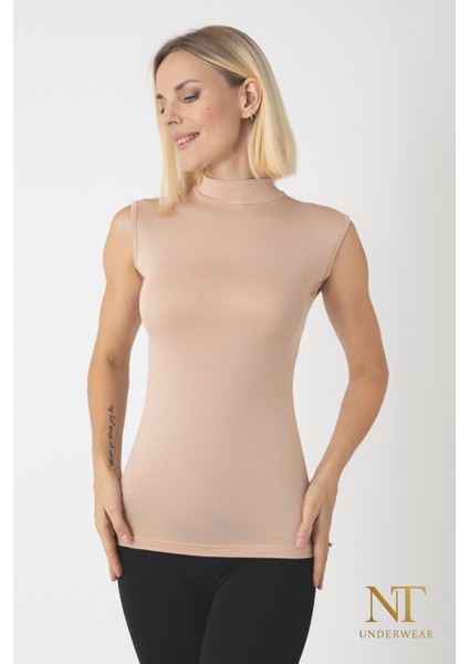 Kadın Bambu Balıkçı Yaka Sıfır Kol T-Shirt – Hafif, Rahat ve Şık