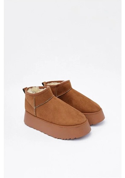 Süet Kadın Kışlık Ev ve Dışarı Botu Terliği Ug Model Yüksek Kalın Tabanlı Kışlık Içi Yünlü Tüylü