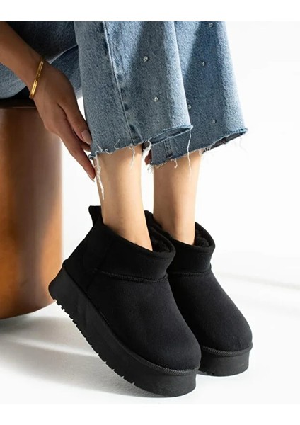 Süet Kadın Kışlık Ev ve Dışarı Botu Terliği Ug Model Yüksek Kalın Tabanlı Kışlık Içi Yünlü Tüylü fırsatları