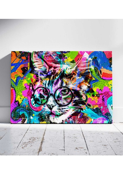 Gözlüklü Renkli Kedi Pop Art Kanvas Tablo