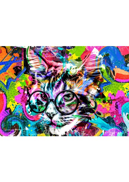 Gözlüklü Renkli Kedi Pop Art Kanvas Tablo fiyatları