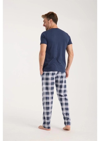 Erkek Lacivert Düğmeli Yaka Kısa Kol Pijama Takımı fırsatları
