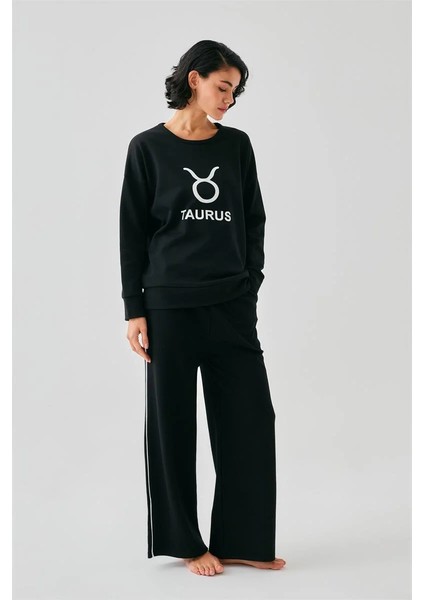 Kadın Siyah Boğa Burcu Oversize 2 Iplik Eşofman Ev Giyim Takımı fırsatları