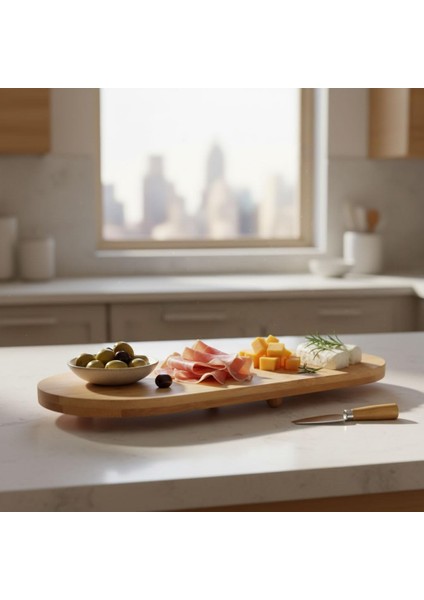 Ayaklı Bambu Sunum Tabakları, Ayaklı Bambu Sunumluk, Kek, Börek, Çörek ve Çikolata Sunum Tepsisi Yuvarlak Kenarlı Oval Sunumluk (34XM*15CM*1,5CM) modelleri