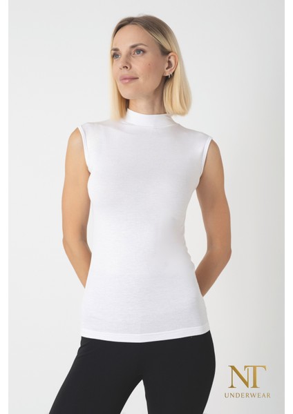 Kadın Bambu Balıkçı Yaka Sıfır Kol T-Shirt – Hafif, Rahat ve Şık