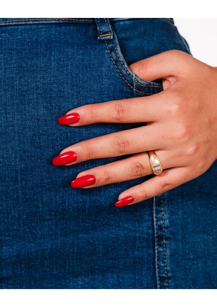 Mini Baget Taş Yüzük – 14 Ayar Altın Kaplama, Baget Kesim Zirkon Taş