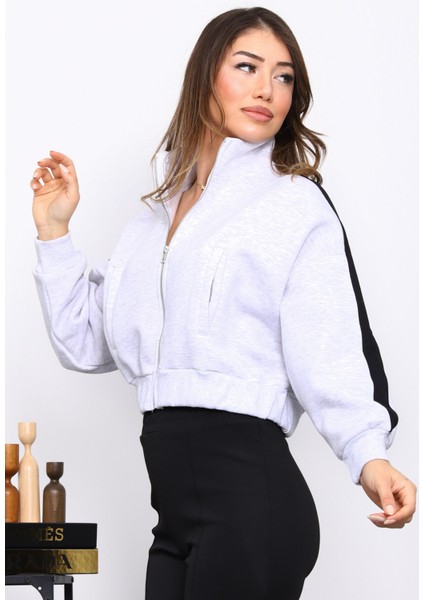 Gri Fermuarlı Üç Iplik Sweat Hırka modelleri