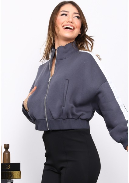 Antrasit Fermuarlı Üç Iplik Sweat Hırka modelleri