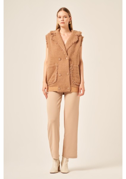 Ftz Kadın Kruvaze Düğme Detaylı Yelek Bisküvi 20763