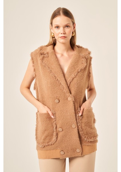 Ftz Kadın Kruvaze Düğme Detaylı Yelek Bisküvi 20763 fiyatları