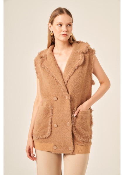 Ftz Kadın Kruvaze Düğme Detaylı Yelek Bisküvi 20763 modelleri