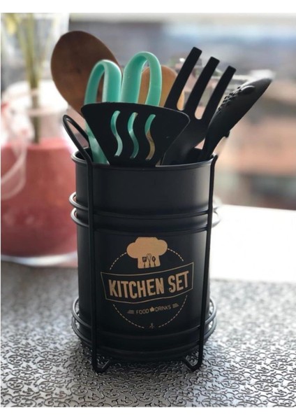 5dm-Tezgah Üstü Standlı Dekoratif Siyah Metal Kaşıklık