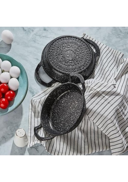 2&apos;li Granit Alüminyum Döküm Sahan Seti | Yapışmaz Yumurta & Kızartma Tavası | Granit Omlet Tavası (18CM + 20CM) | Eşit Isı Dağılımı ve Dayanıklı