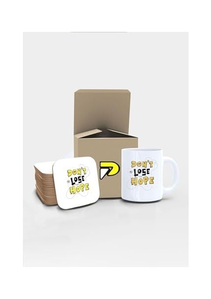 Dont Lose Hope Yazılı Popart Tipografik Tasarımlı Baskılı Kupa Bardak Seti, Eğlenceli Özel Hediye Mug