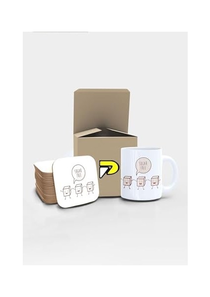 Sugar Şekersiz Komik Tasarımlı Baskılı Kupa Bardak Seti, Eğlenceli Özel Hediye Mug