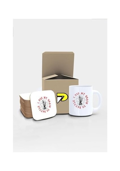 Satranç Use Brain Tasarımlı Baskılı Kupa Bardak Seti, Eğlenceli Özel Hediye Mug