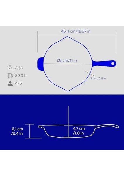 Metal Premium Serisi - Döküm Kızartma Tavası, Yuvarlak, 28 Cm, Majolik Mavi modelleri