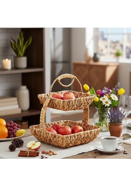 Hasır 2 Katlı Sunum Sepeti – Yuvarlak ve Kare Seçenekli El Örgüsü Doğal Meyvelik, Ekmeklik ve Servis Tabağı | Rustik Mutfak ve Masaüstü Düzenleyici | Dekoratif Çok Amaçlı Sepet (Kare) fiyatları