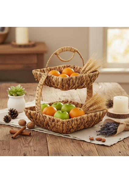 Hasır 2 Katlı Sunum Sepeti – Yuvarlak ve Kare Seçenekli El Örgüsü Doğal Meyvelik, Ekmeklik ve Servis Tabağı | Rustik Mutfak ve Masaüstü Düzenleyici | Dekoratif Çok Amaçlı Sepet (Kare) modelleri