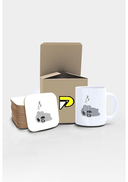 Tembel Koala Tasarımlı Baskılı Kupa Bardak Seti, Eğlenceli Özel Hediye Mug