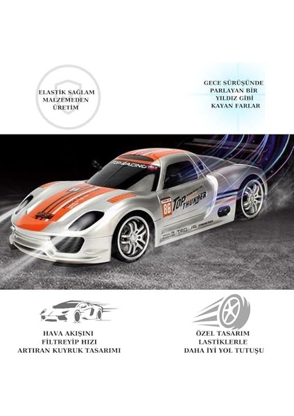 Oyuncak 2.4 Ghz Uzakan Kumandalı Şarjlı Full Fonksiyon Ralli Yarış Arabası 33 cm Dev Boy LED Işıklı Ralli (Gümüş) fiyatları