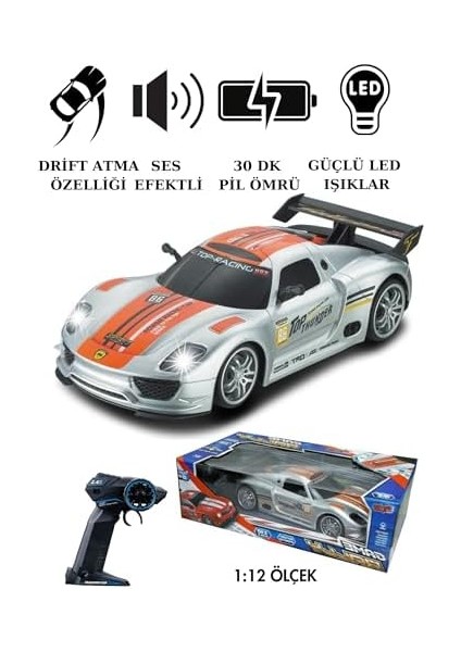 Oyuncak 2.4 Ghz Uzakan Kumandalı Şarjlı Full Fonksiyon Ralli Yarış Arabası 33 cm Dev Boy LED Işıklı Ralli (Gümüş) modelleri