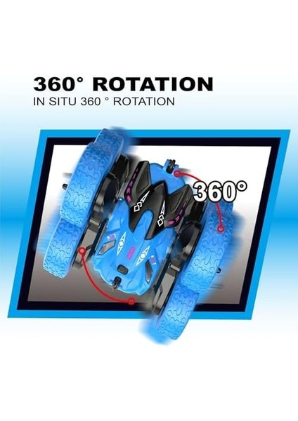 Oyuncak 2.4 Ghz Uzaktan Kumandalı Full Fonksiyon Işıklı Şarjlı 360° Dönebilen 6 Tekerlekli Atabilen Akrobat Araba (Mavi-Yeşil) (Mavi) modelleri